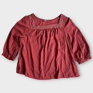 OLD NAVY BOHO FLOWY PEASANT TOP EMBROIDERED 3/4 SLEEVE RED SUMAC 2XL